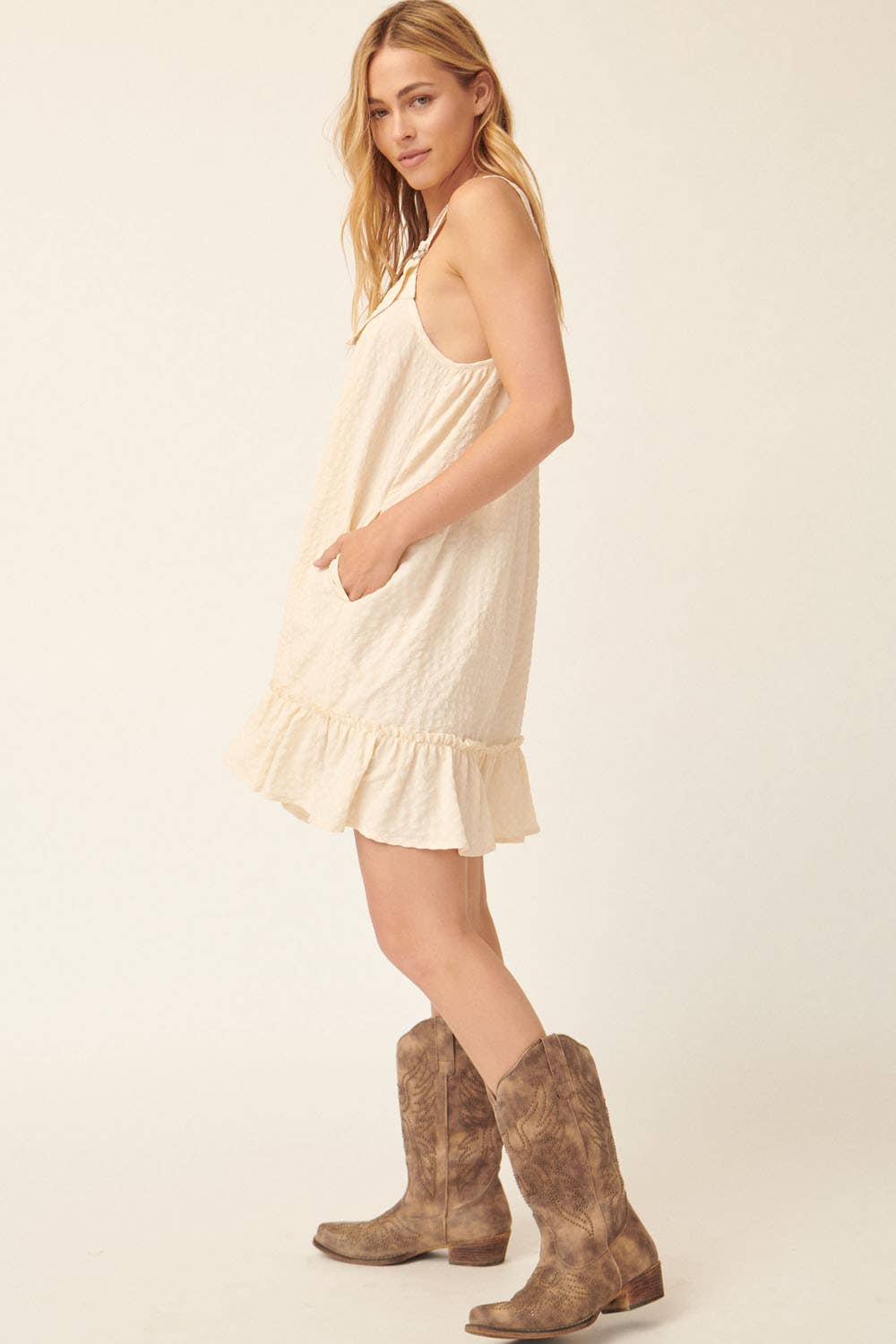 Plaid Square Cami Neck Button Front Mini Dress