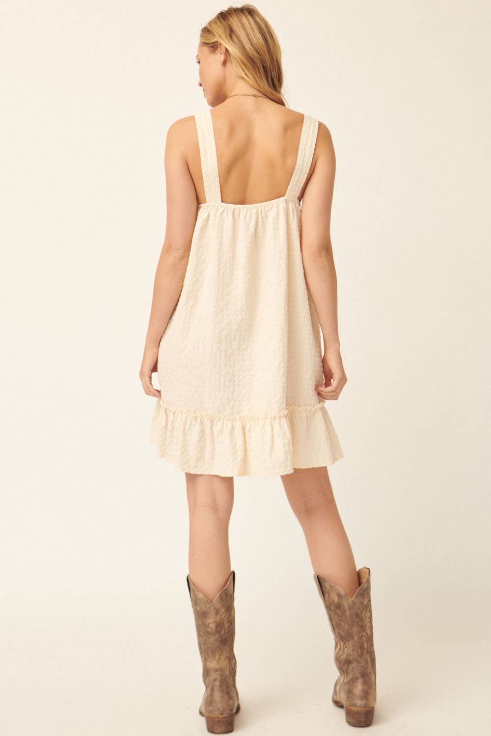 Plaid Square Cami Neck Button Front Mini Dress