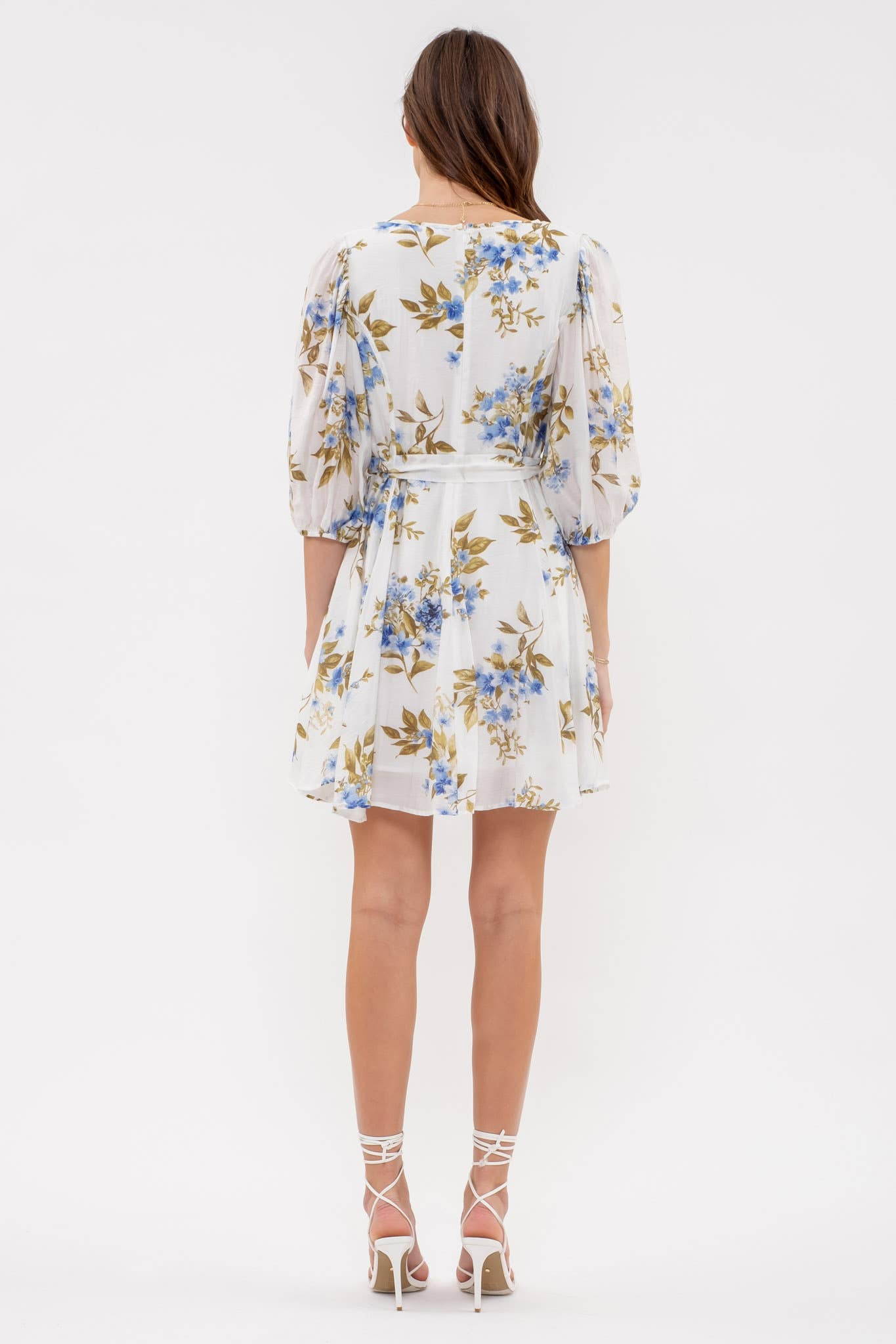 FLORAL PEASANT SLEEVE MINI DRESS: IVORY MULTI