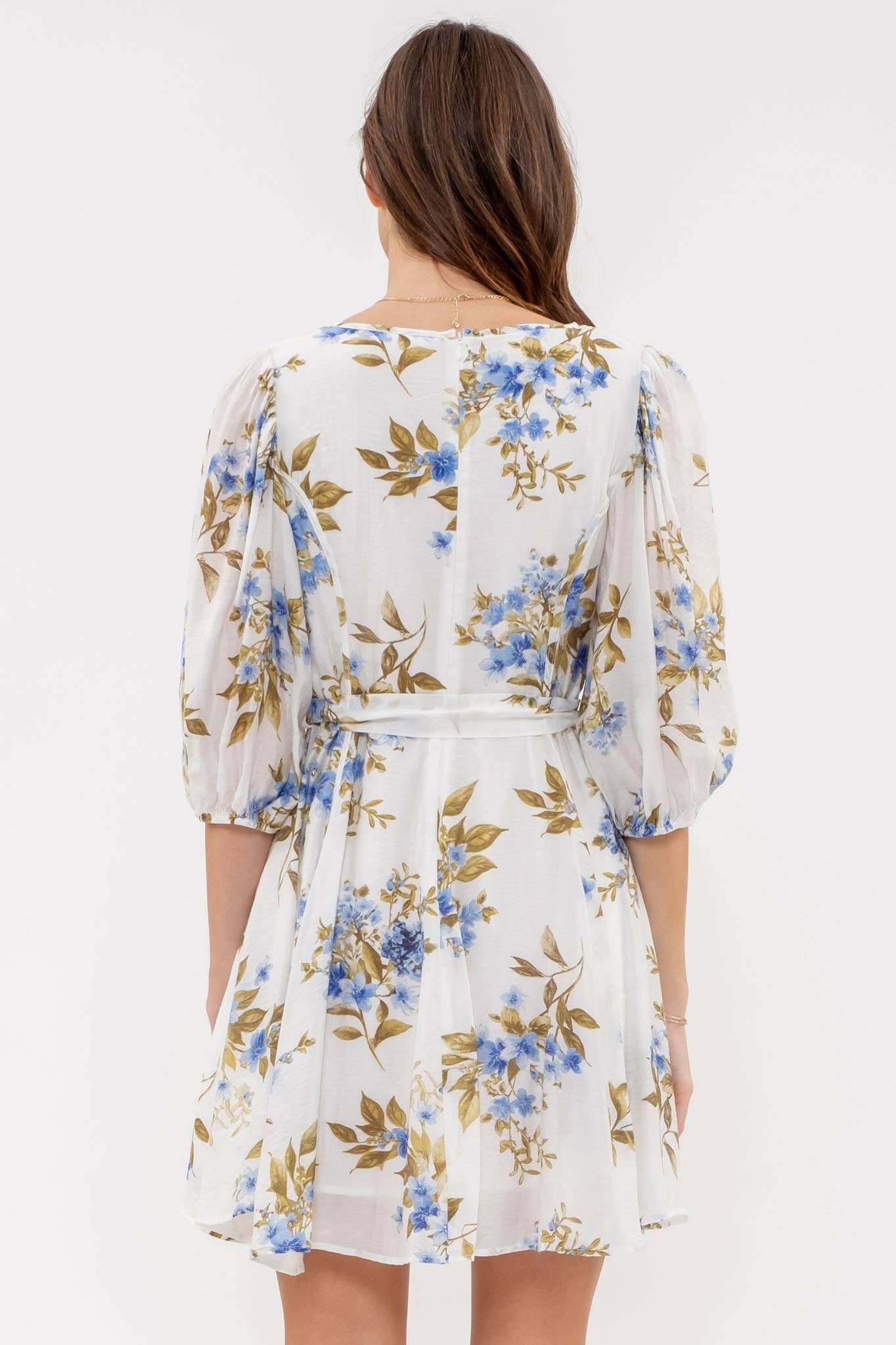 FLORAL PEASANT SLEEVE MINI DRESS: IVORY MULTI
