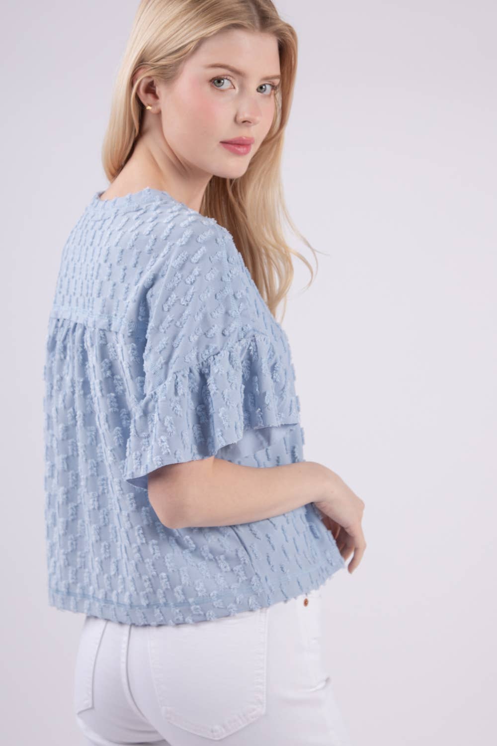Textured Knit Oversized Casual Top: SKY