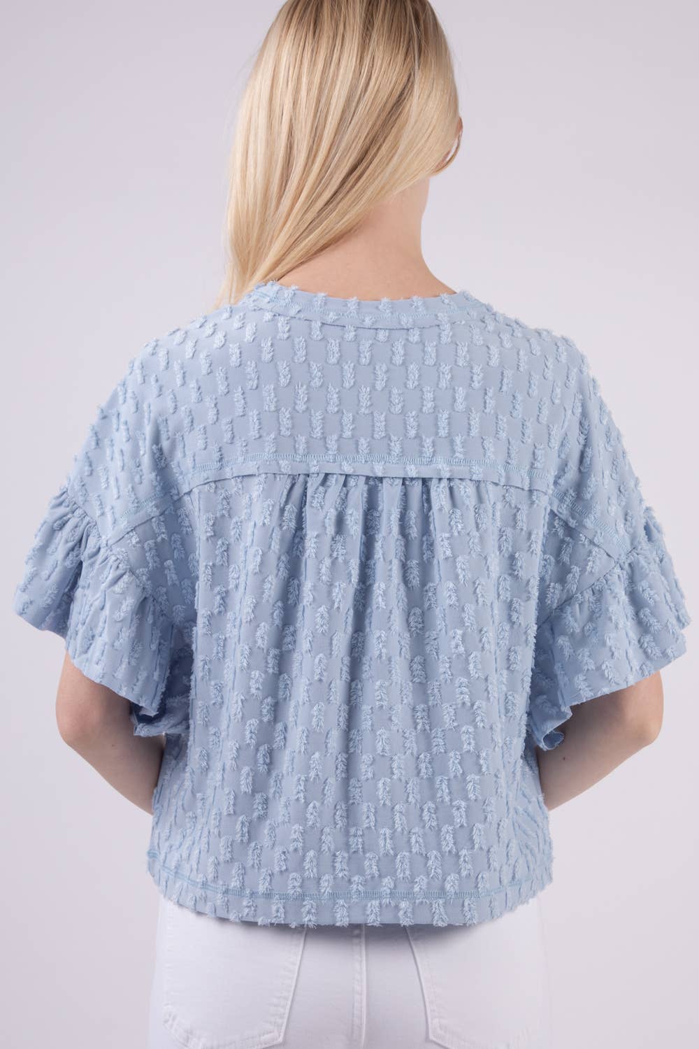 Textured Knit Oversized Casual Top: SKY