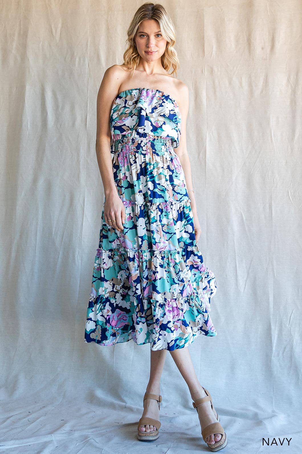 Multi Floral Printed Off Shoulder Tired Dress