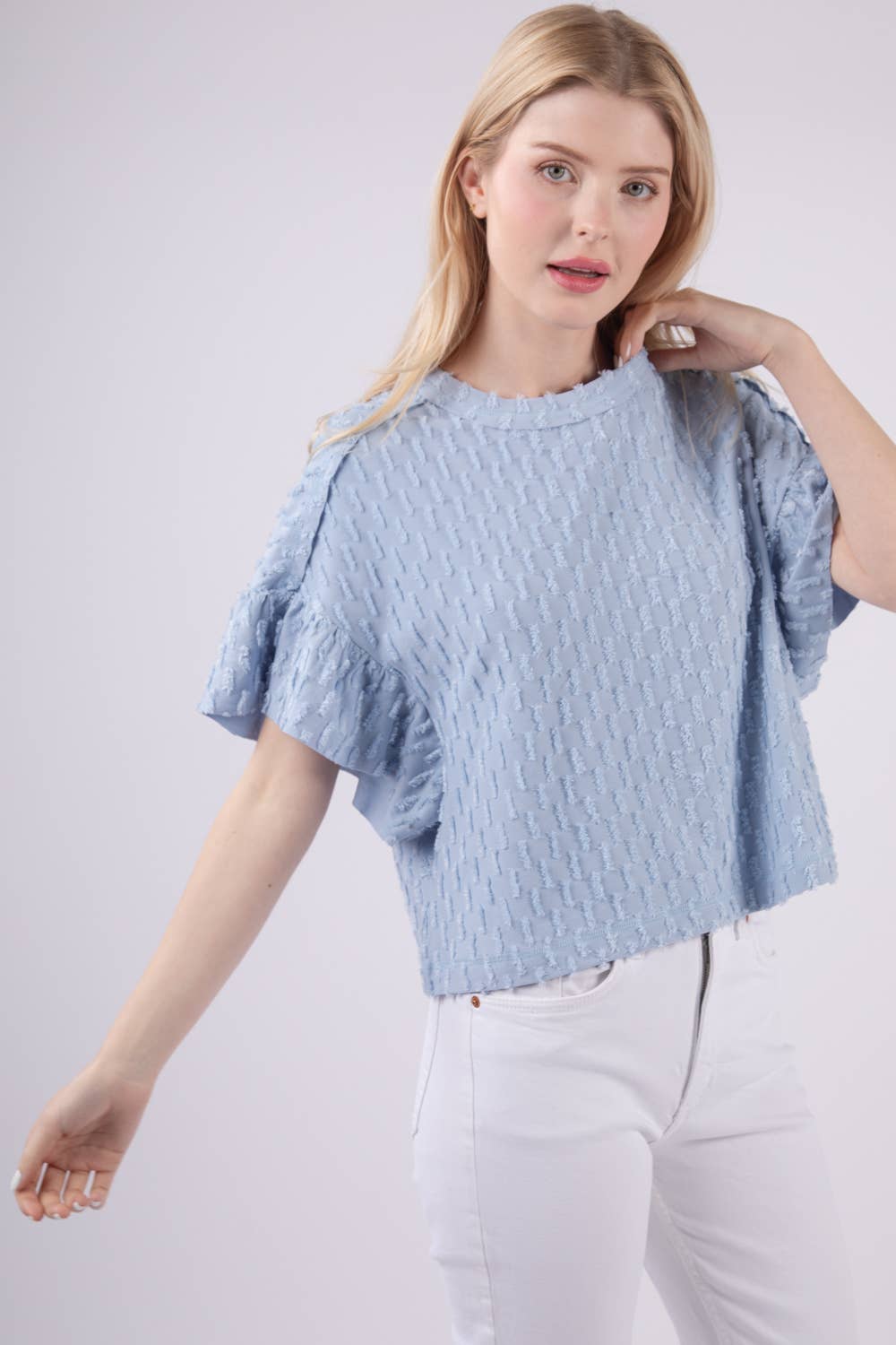 Textured Knit Oversized Casual Top: SKY