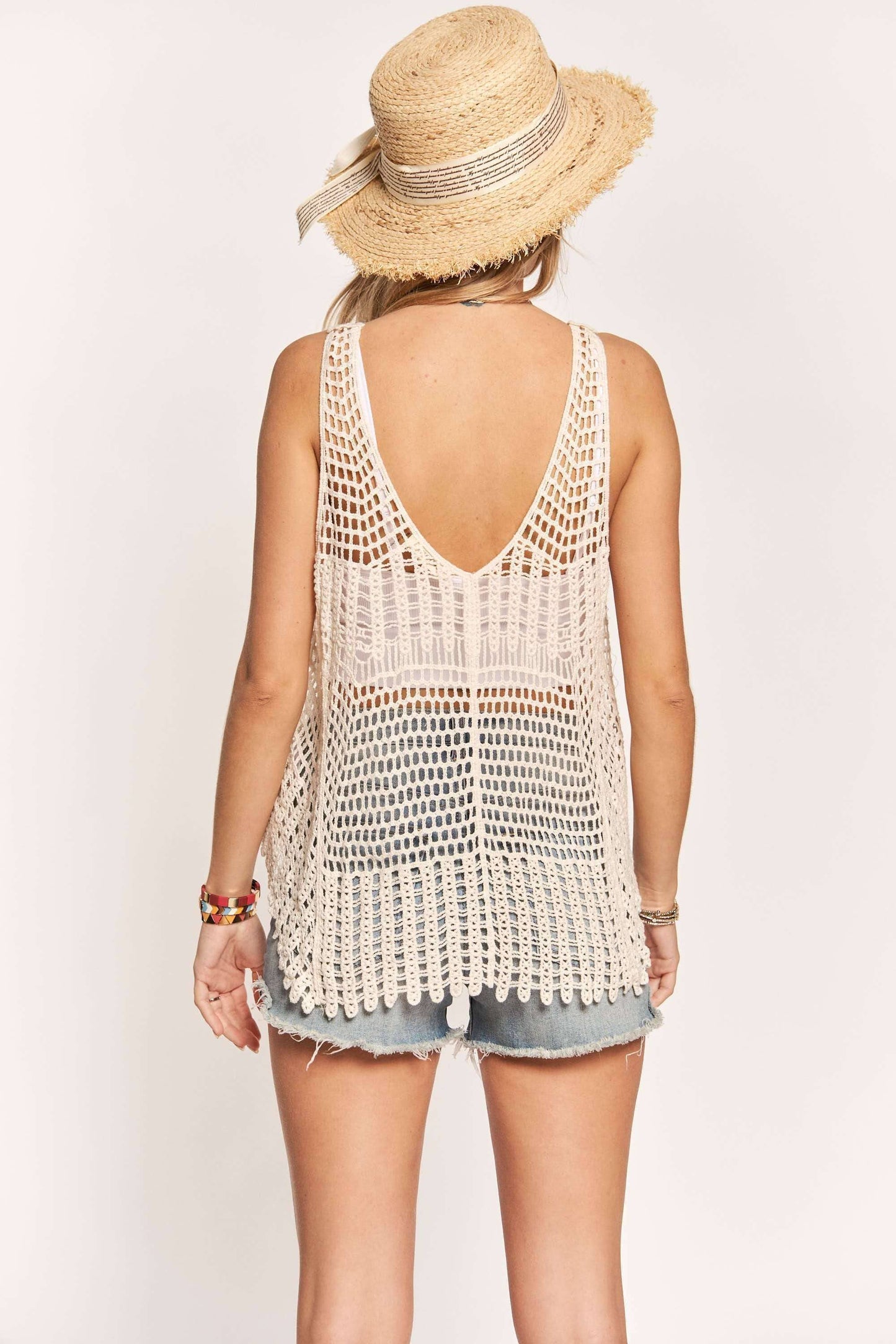 ASYMMETRICAL HEM CROCHET TOP: ONESIZE / IVORY