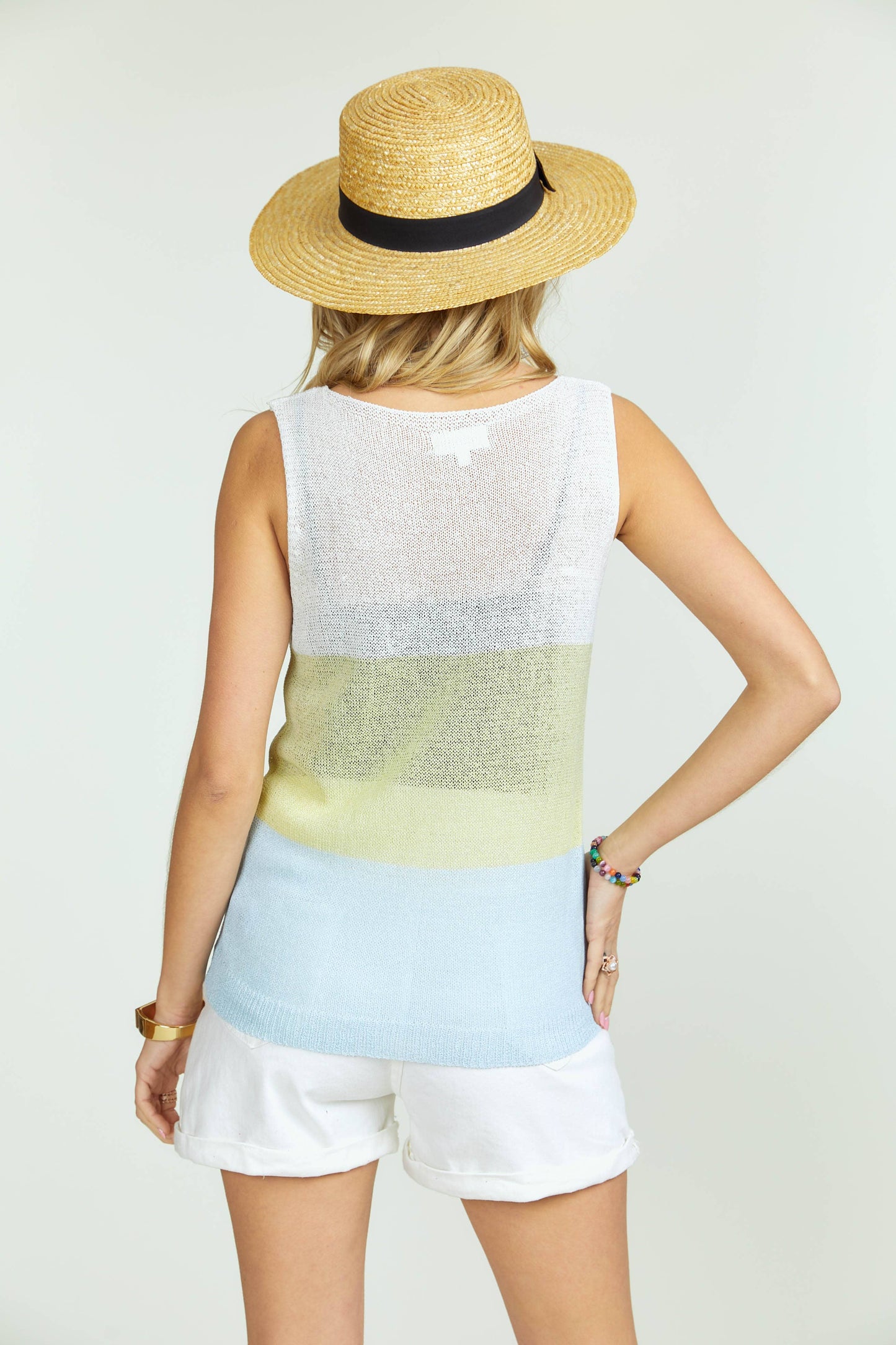 COLOR BLOCK V NECK TANK TOP: SAGE