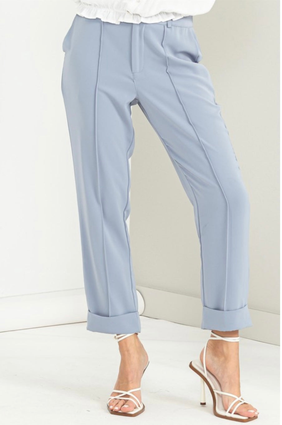 Blue Tapered Pintuck Pants