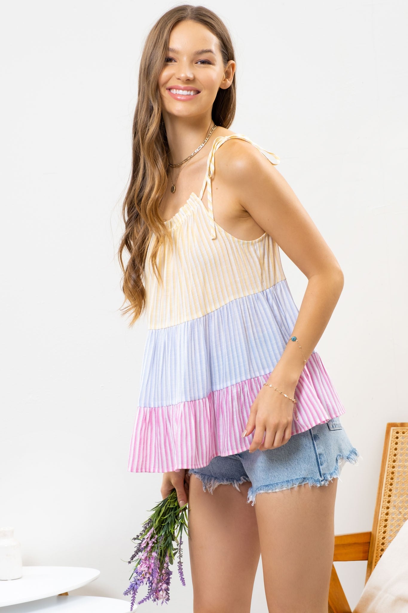Multi Color Block Loose Tier Tank