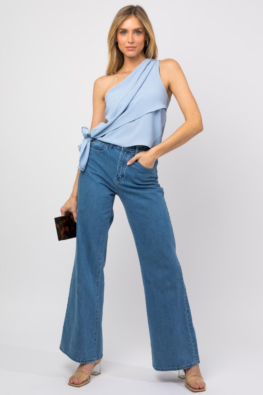 Light Blue One Shoulder Top