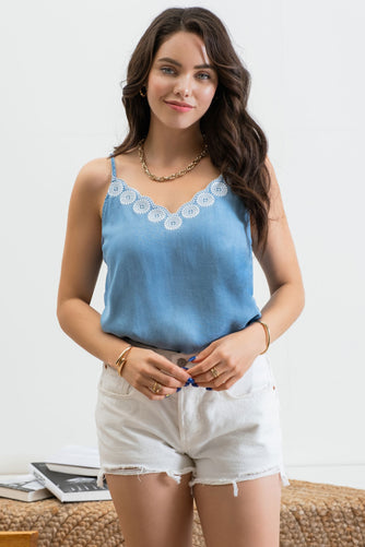 Chambray Embroidered Tank
