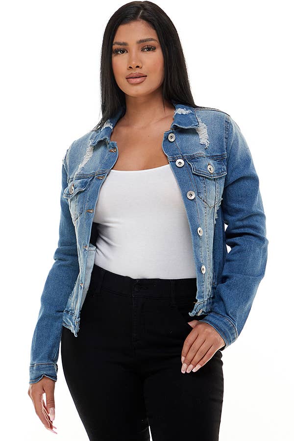 Destructed Stretch  Denim Jacket