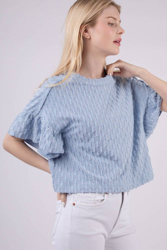 Textured Knit Oversized Casual Top: SKY