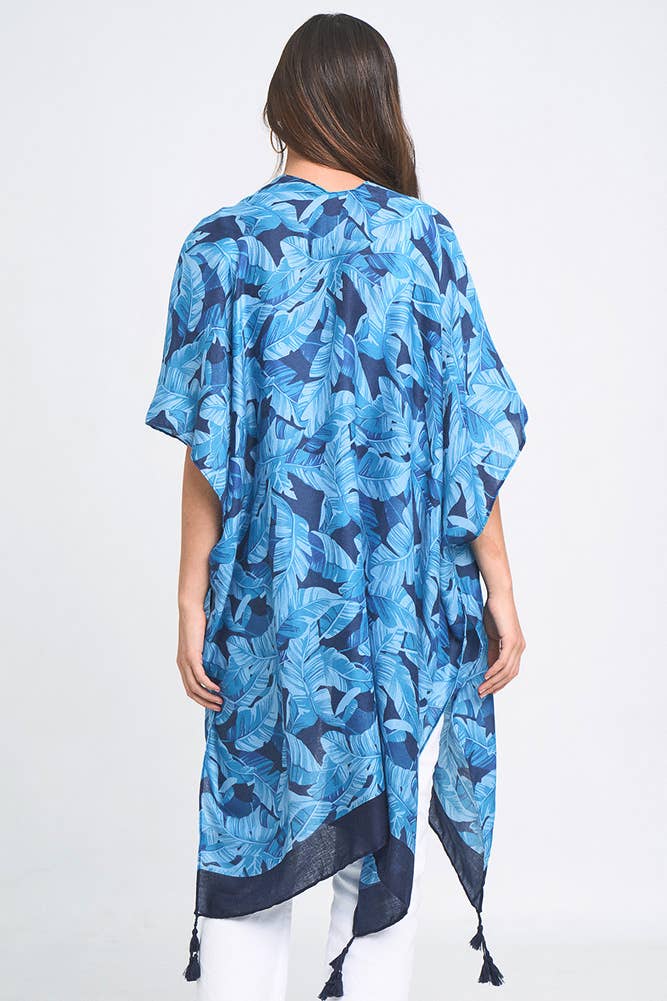 Palm Leaf Print Tassel Kimono