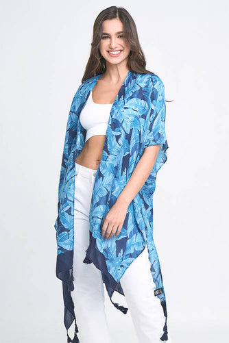 Palm Leaf Print Tassel Kimono