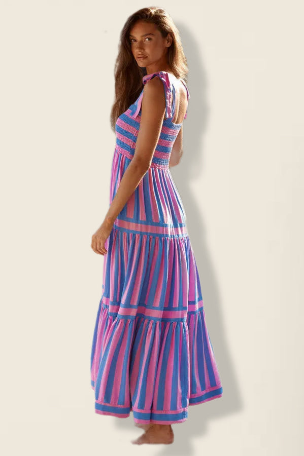 Pink & Blue Striped Maxi Dress