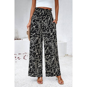 Allover Print Pockets Elastic Band Belt Pant: