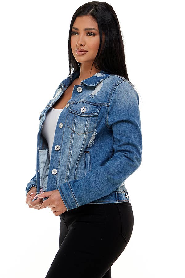 Destructed Stretch  Denim Jacket