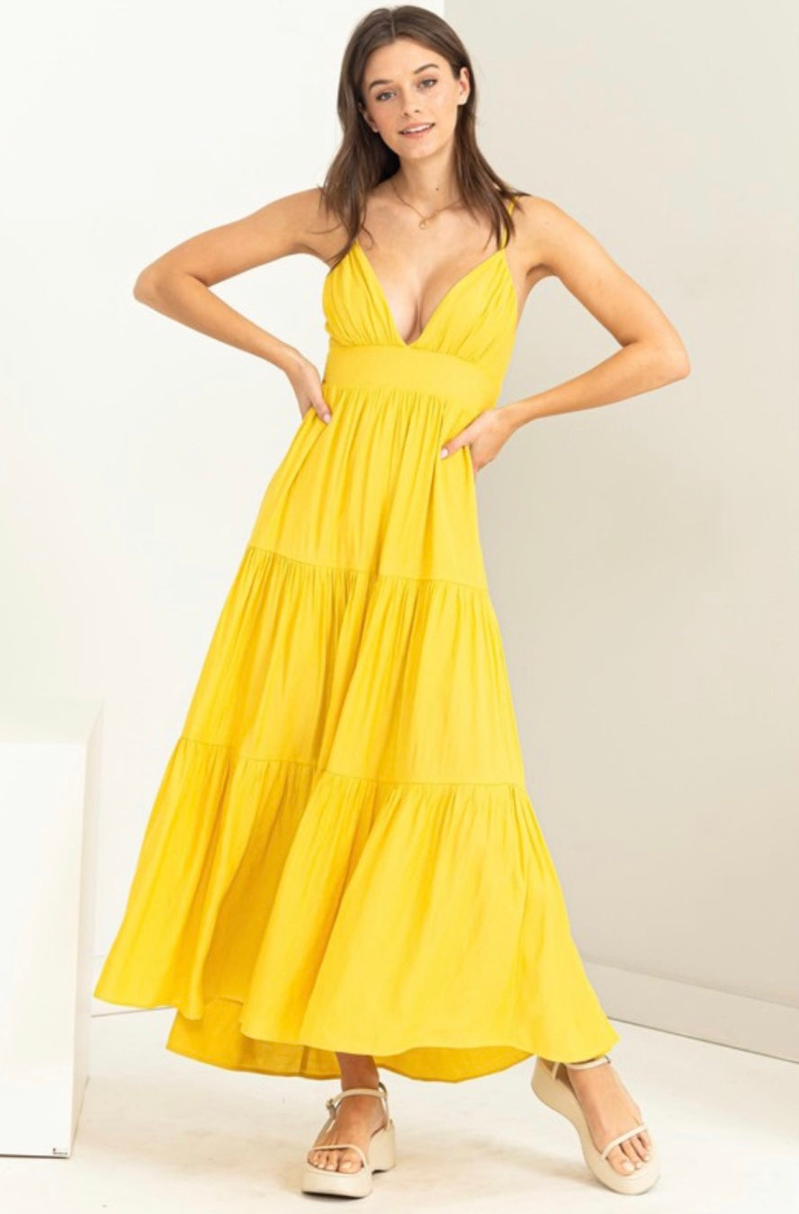 Yellow Tiered Dress w/ Bow Back