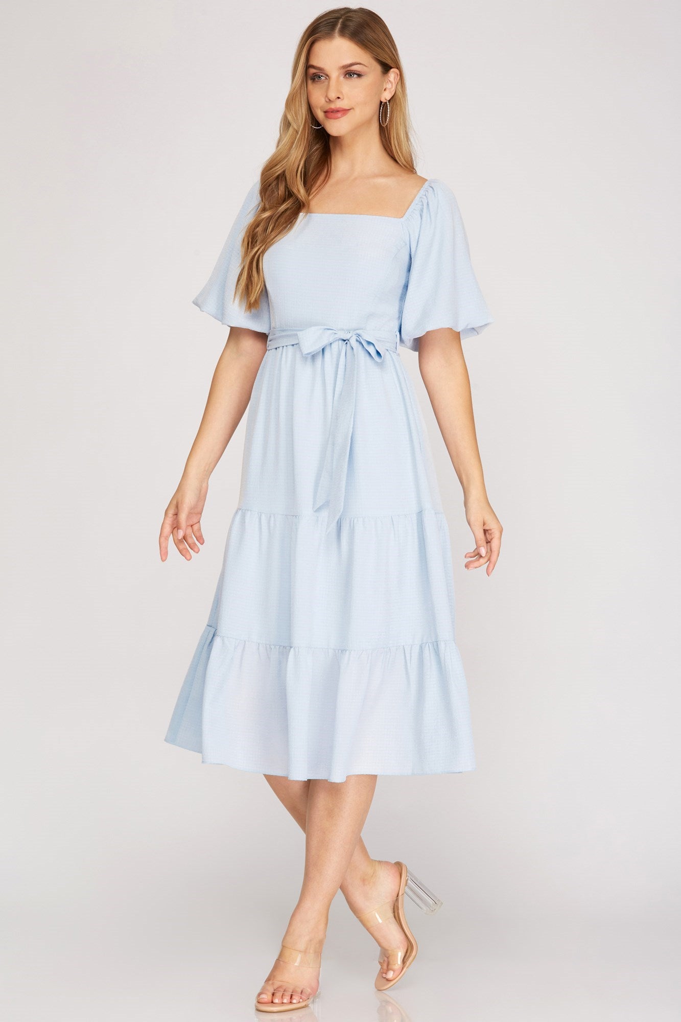 Light Blue Tiered Midi Dress