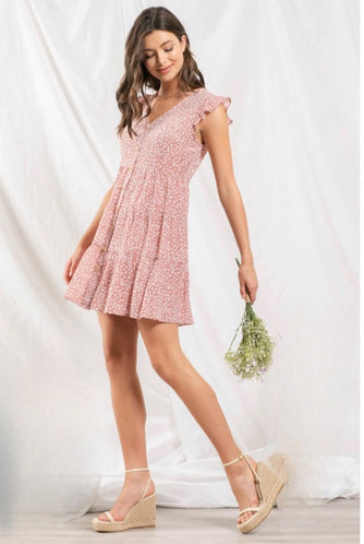 Coral Speckle Short Sleeve Button up Dress