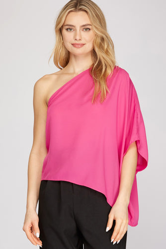 Bright Pink One Shoulder Top