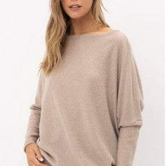 TAUPE OFF SHOULDER DOLMAN TOP