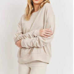 TAUPE LONG SLEEVE RUCHED WRIST TOP