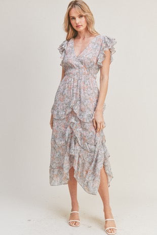 FLORAL TIERED MIDI DRESS